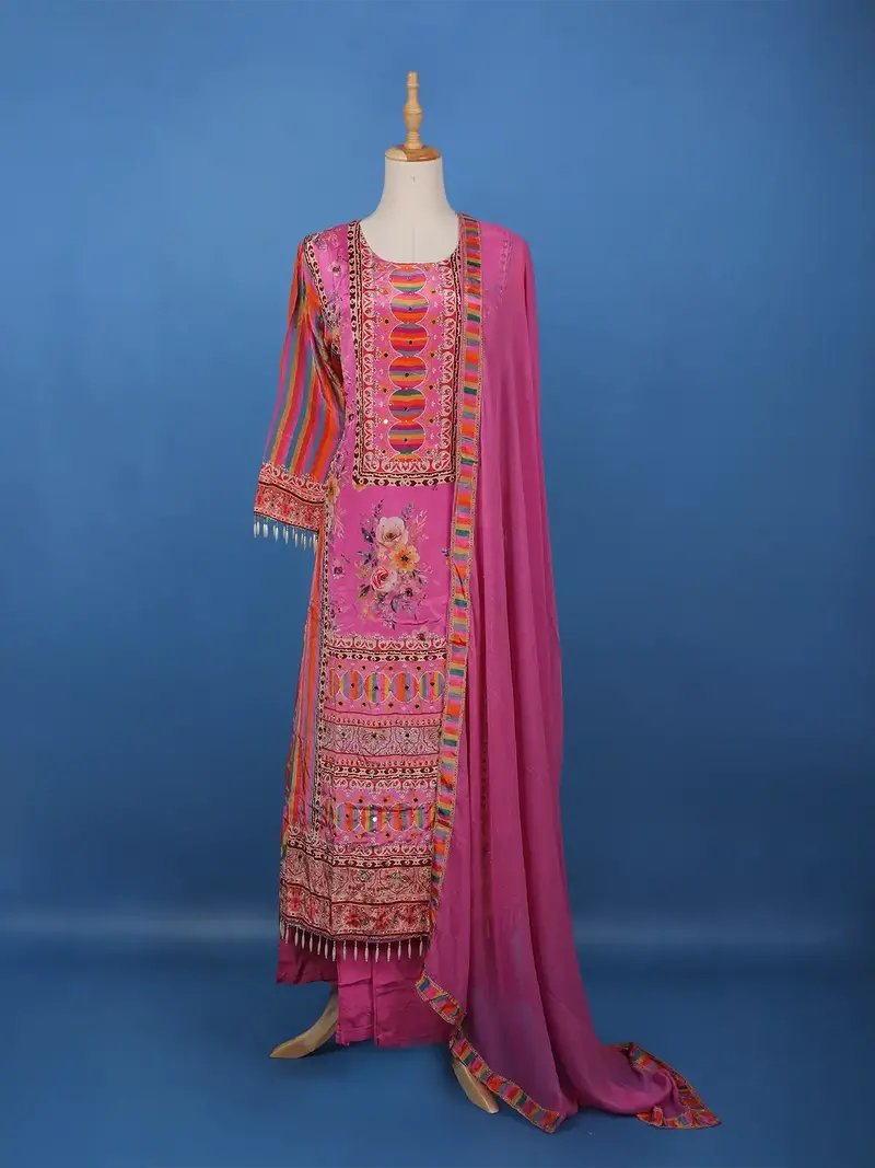 Pink Floral Printed Synthetic Palazzo Salwar Suit 1