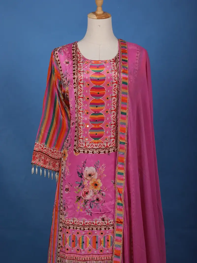 Pink Floral Printed Synthetic Palazzo Salwar Suit 2