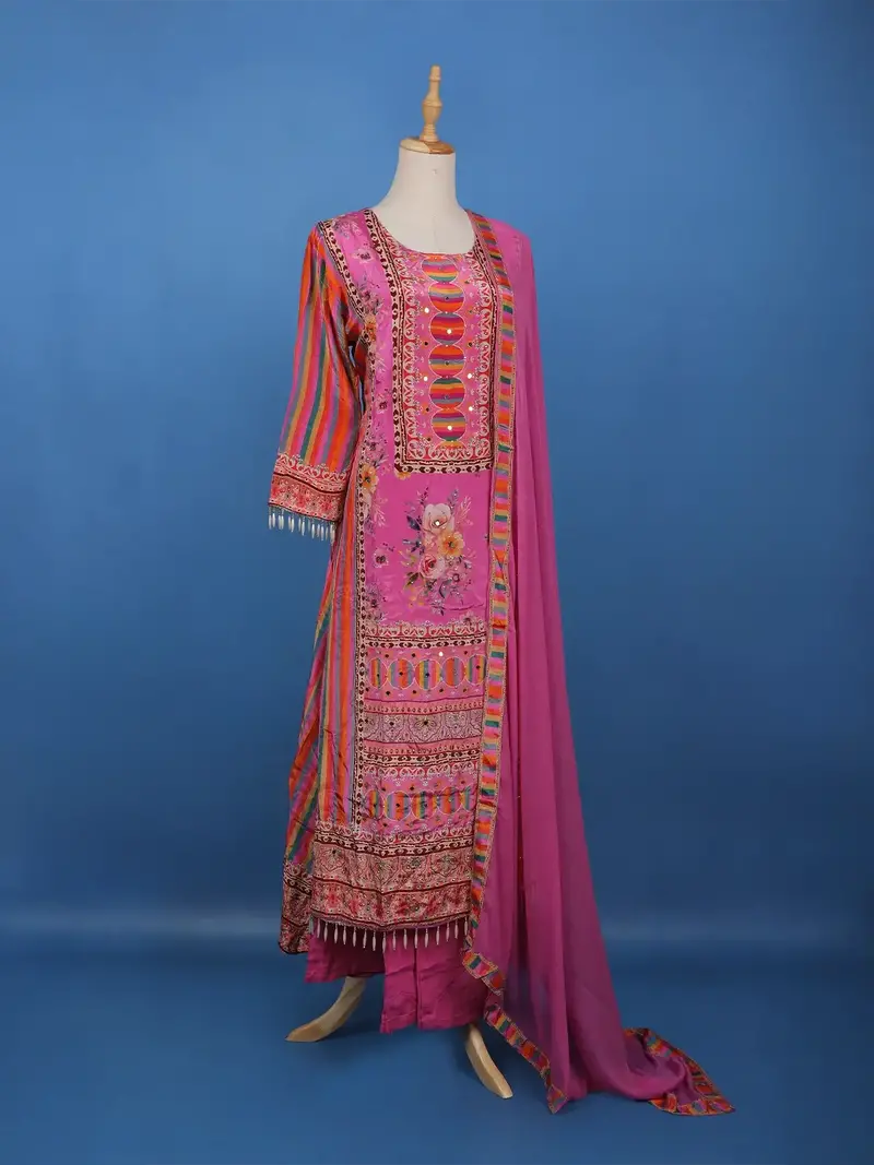 Pink Floral Printed Synthetic Palazzo Salwar Suit 3