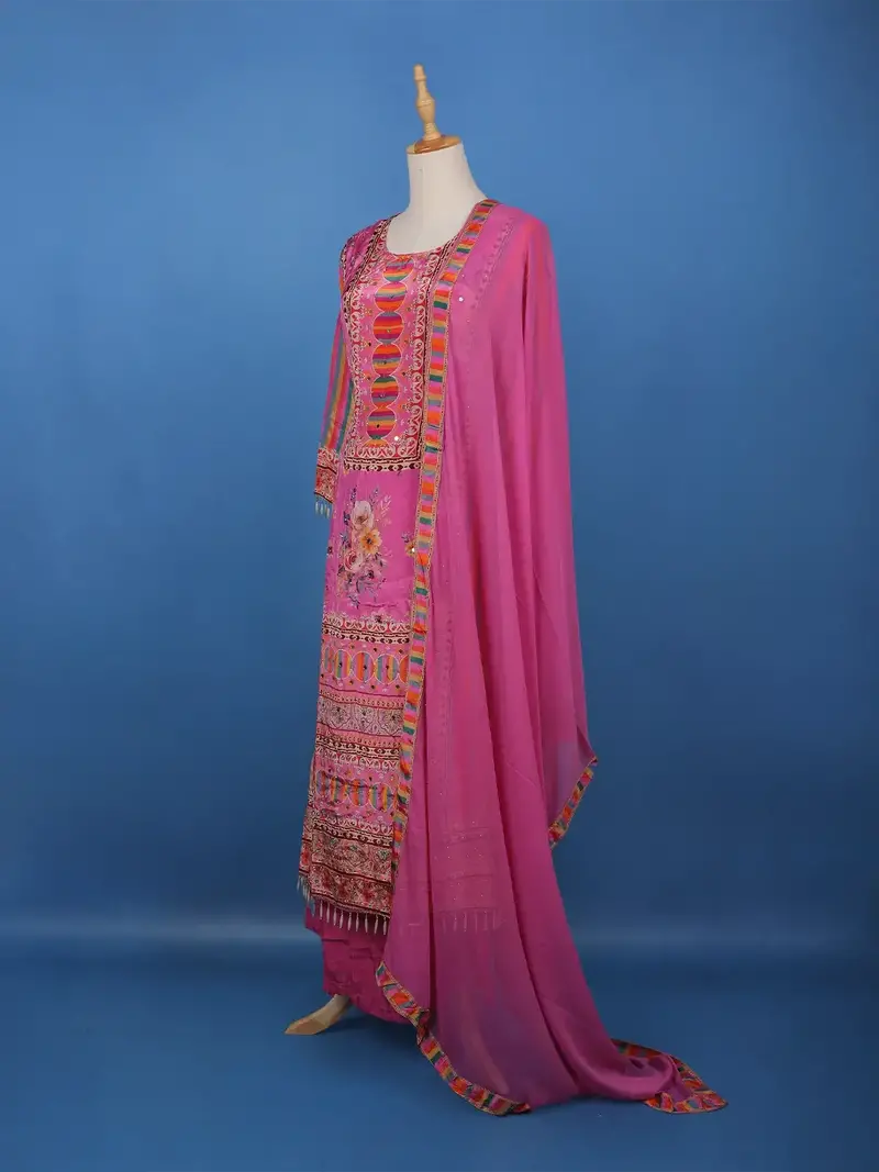Pink Floral Printed Synthetic Palazzo Salwar Suit 4