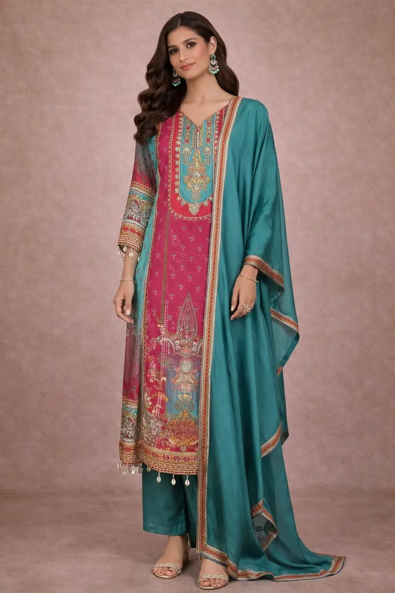 Pink Floral Printed Synthetic Salwar Suit 1