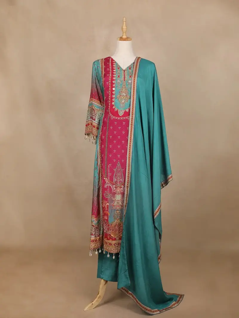 Pink Floral Printed Synthetic Salwar Suit 2