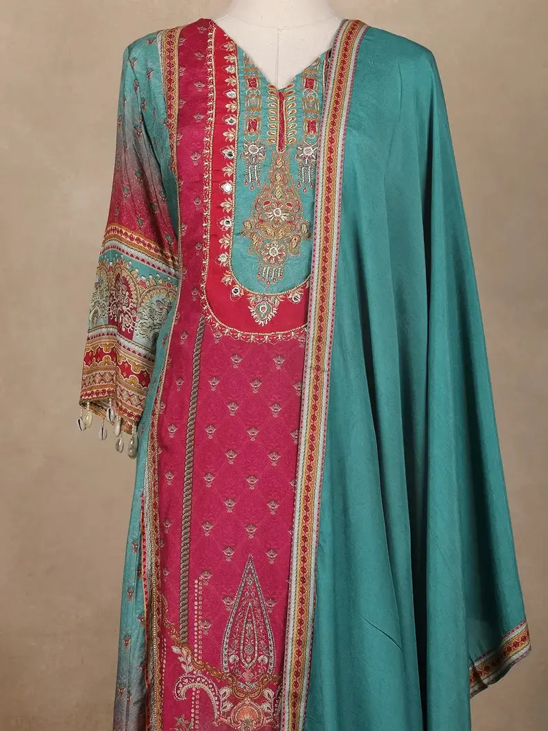 Pink Floral Printed Synthetic Salwar Suit 3