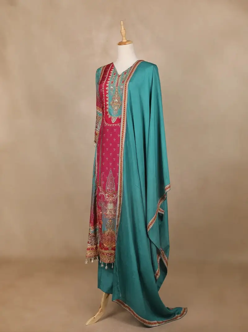 Pink Floral Printed Synthetic Salwar Suit 4