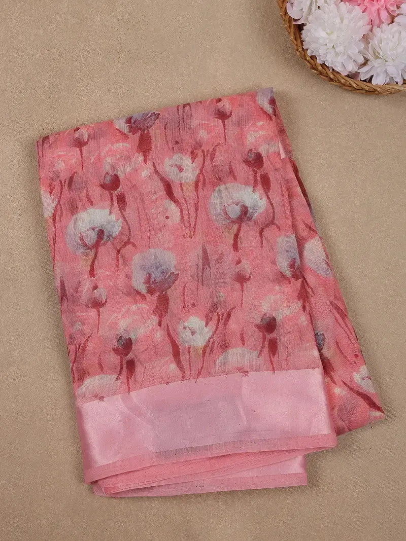 Pink Floral Prints Fancy Georgette Saree 1