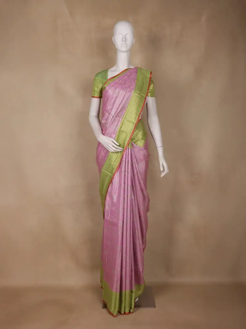 Pink Floral Woven Design Art Silk Saree 1