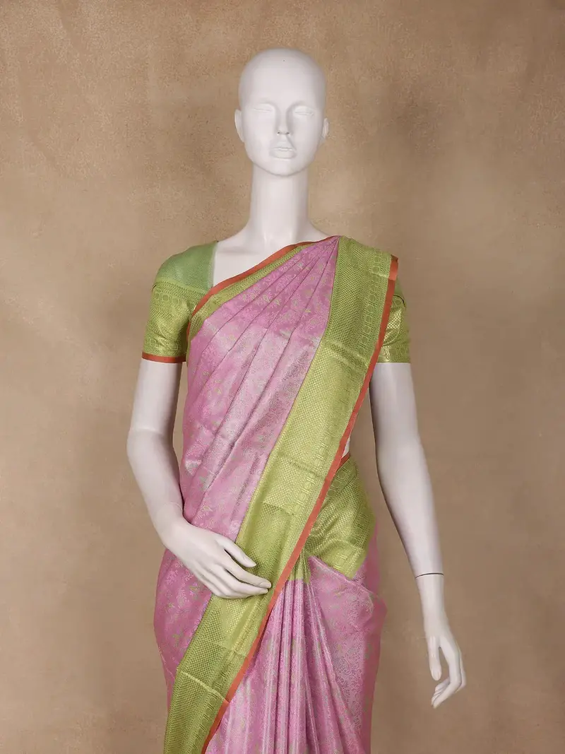 Pink Floral Woven Design Art Silk Saree 2