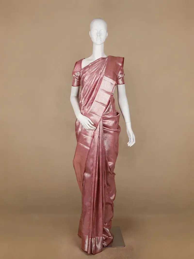 Pink Floral Woven Pure Kanchipuram Silk Saree 1