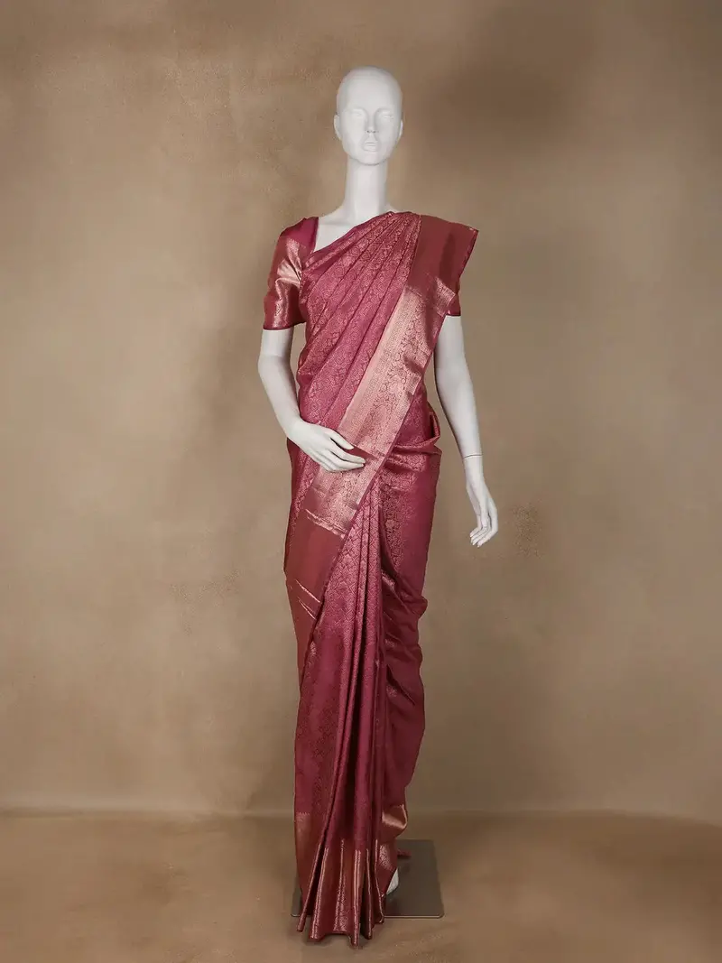 Pink Floral Woven Pure Kanchipuram Silk Saree 1