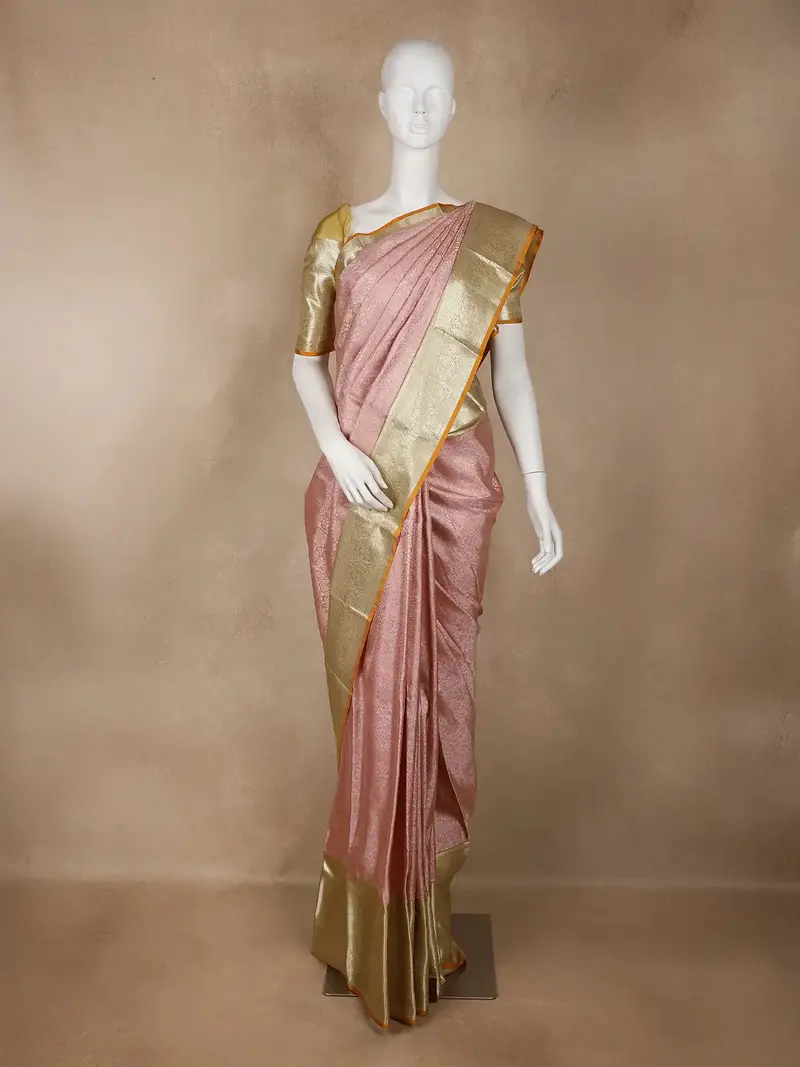 Pink Floral Woven Pure Kanchipuram Silk Saree 1