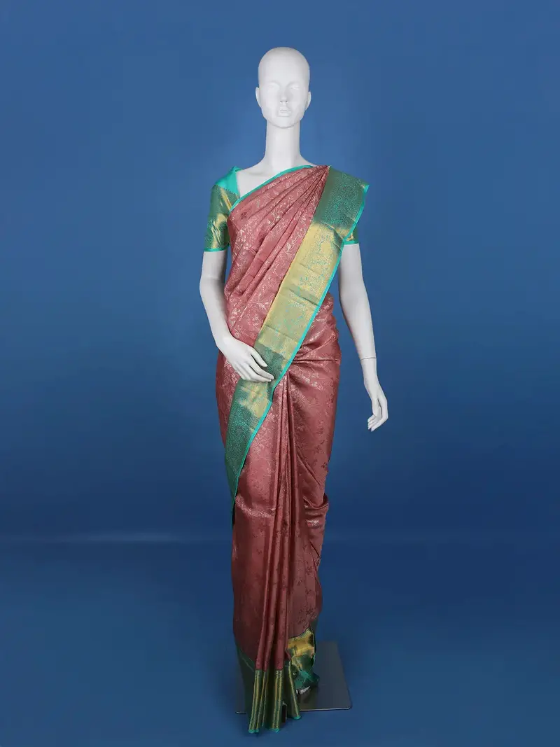 Pink Floral Woven Pure Kanchipuram Silk Saree 1