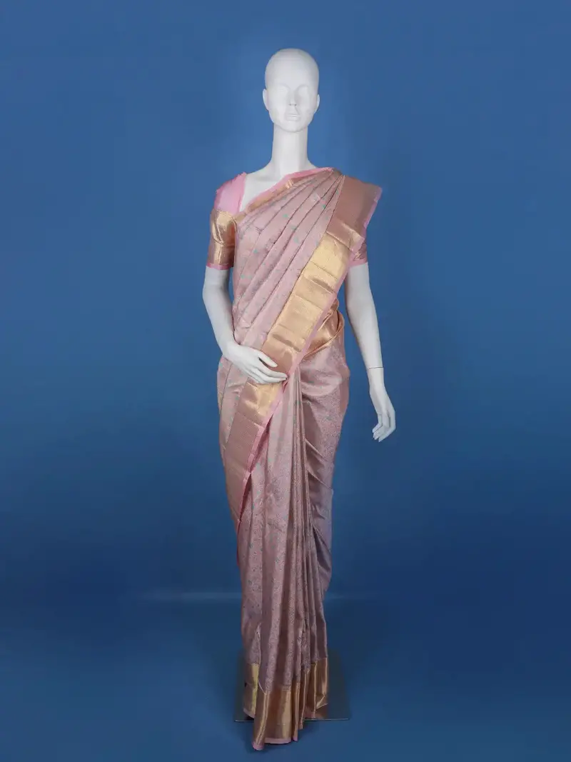 Pink Floral Woven Pure Kanchipuram Silk Saree 1