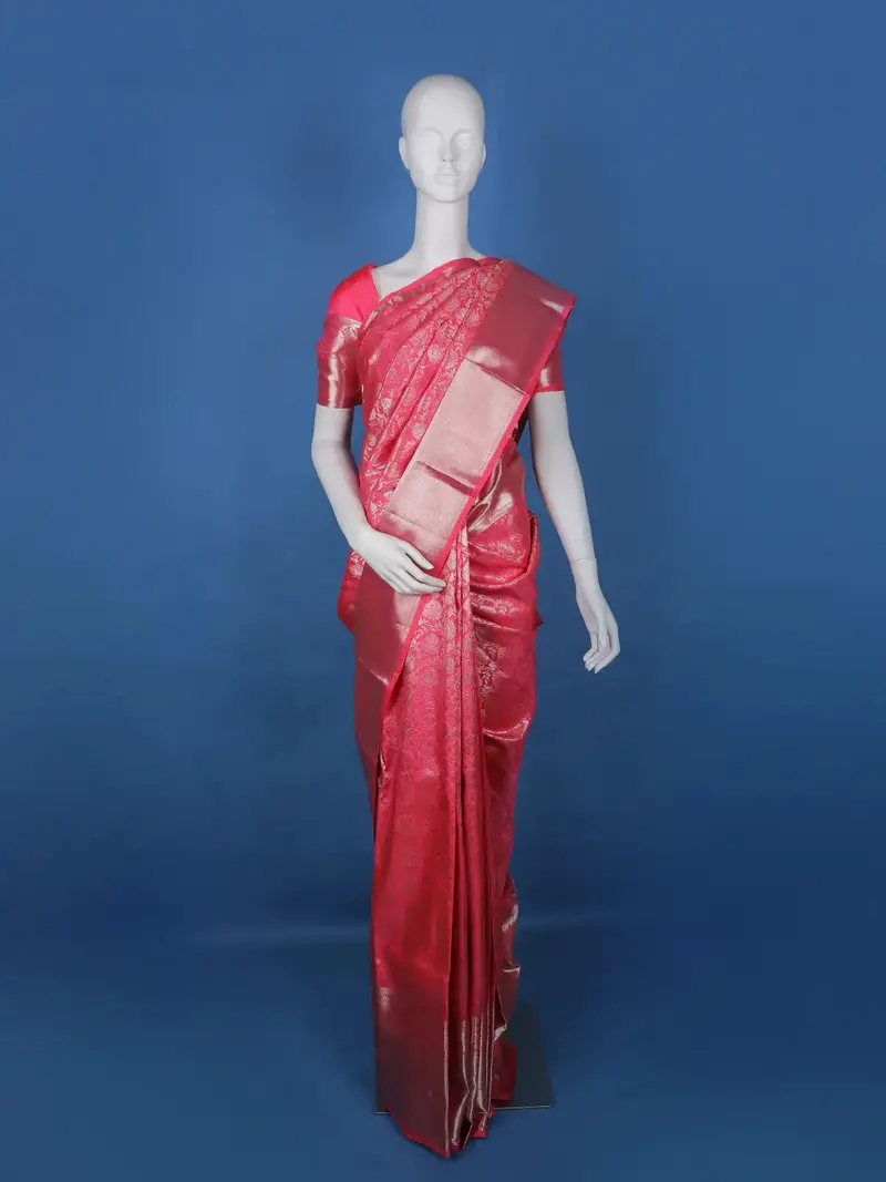 Pink Floral Woven Pure Kanchipuram Silk Saree 1