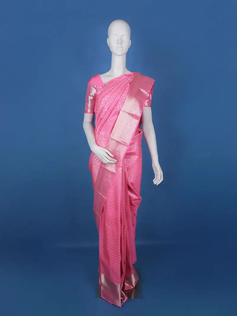 Pink Floral Woven Pure Kanchipuram Silk Saree 1