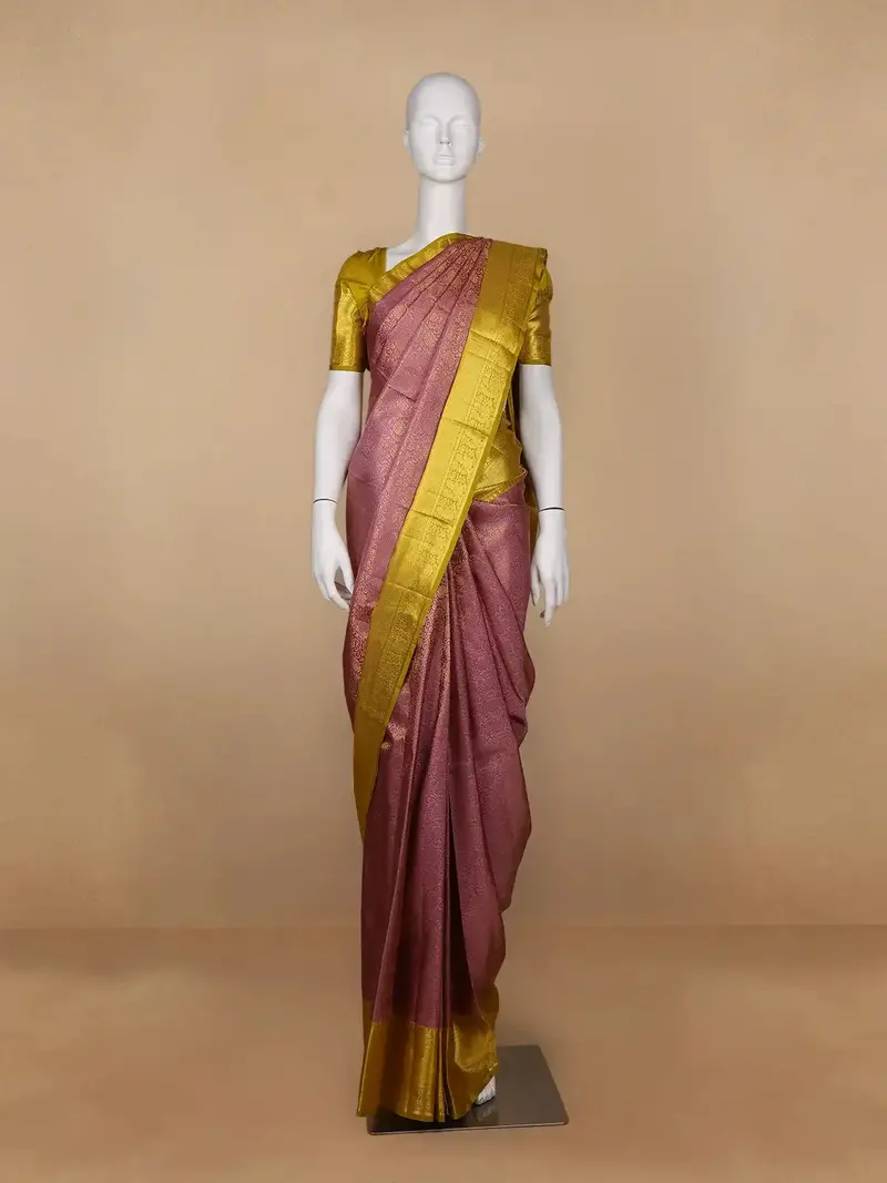 Pink Floral Woven Pure Kanchipuram Silk Saree 1