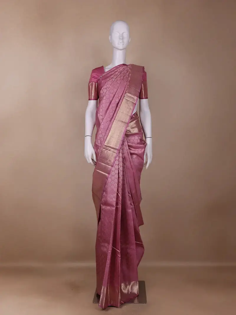 Pink Floral Woven Pure Kanchipuram Silk Saree 1