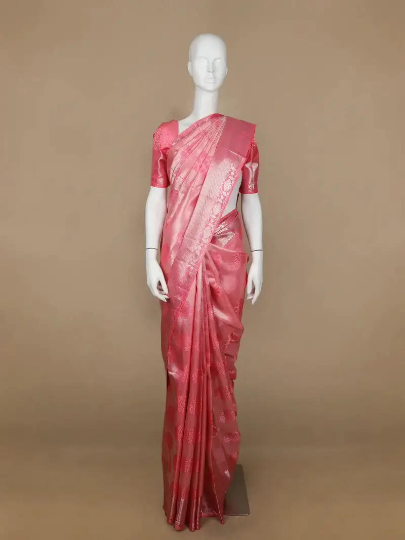 Pink Floral Woven Pure Kanchipuram Silk Saree 1