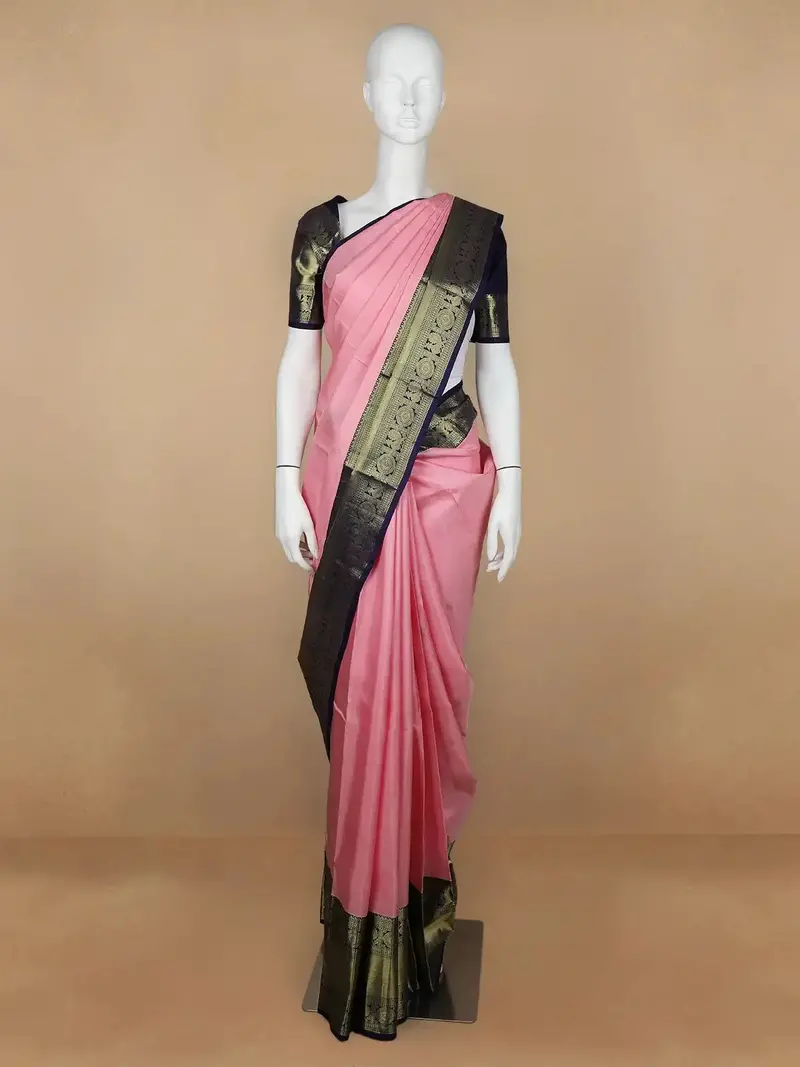 Pink Floral Woven Pure Kanchipuram Silk Saree 1
