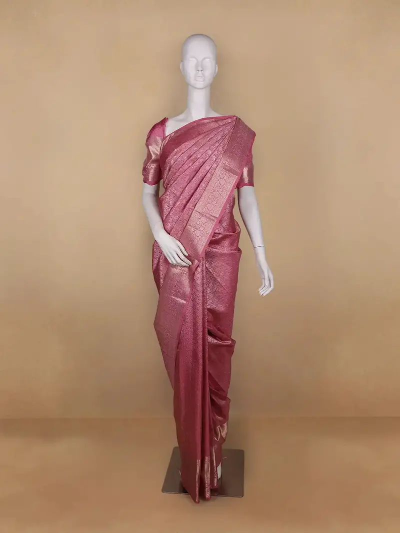 Pink Floral Woven Pure Kanchipuram Silk Saree 1