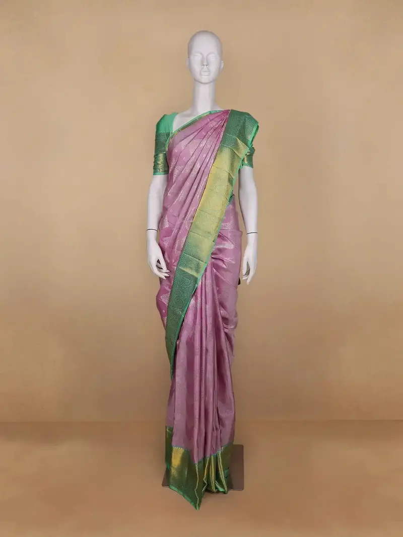 Pink Floral Woven Pure Kanchipuram Silk Saree 1