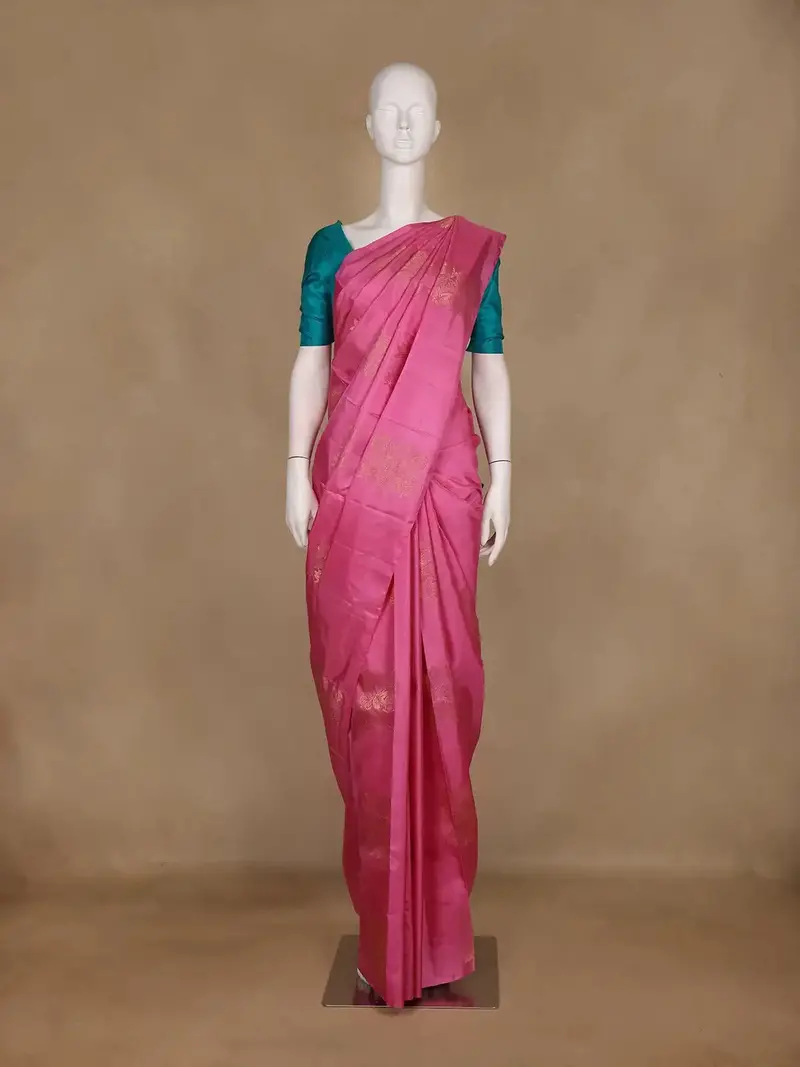 Pink Floral Woven Pure Kanchipuram Silk Saree 1