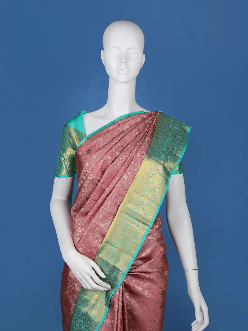Pink Floral Woven Pure Kanchipuram Silk Saree 2