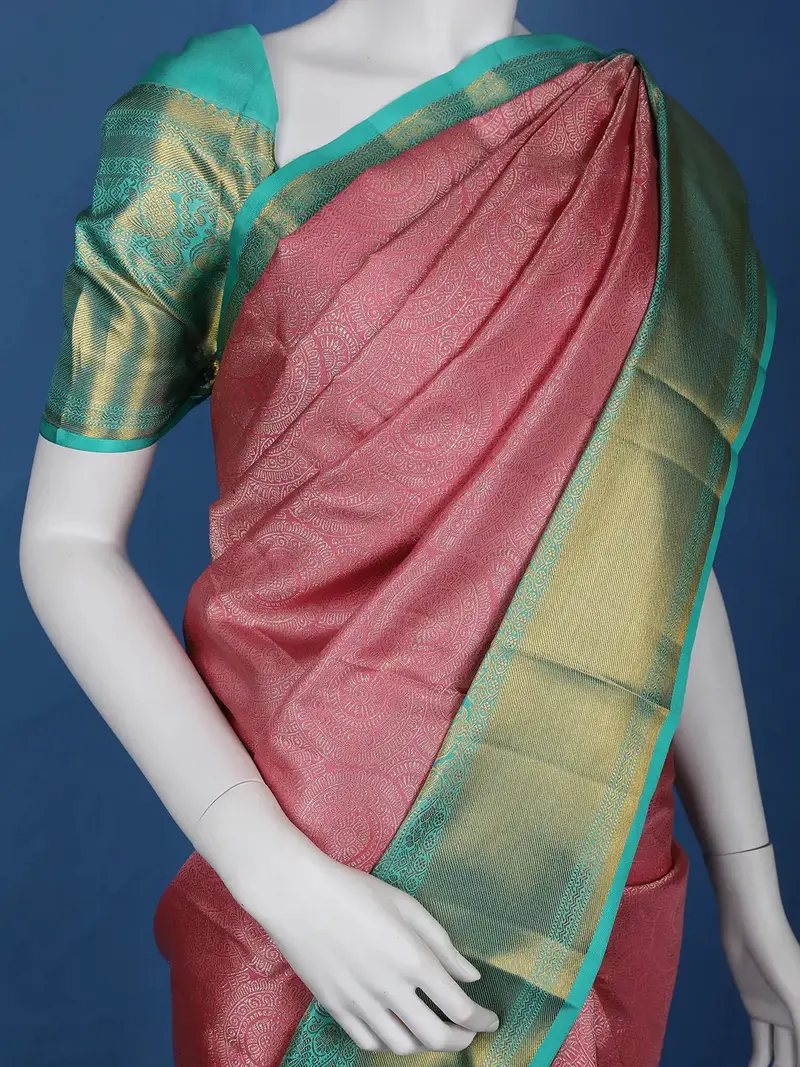 Pink Floral Woven Pure Kanchipuram Silk Saree 2