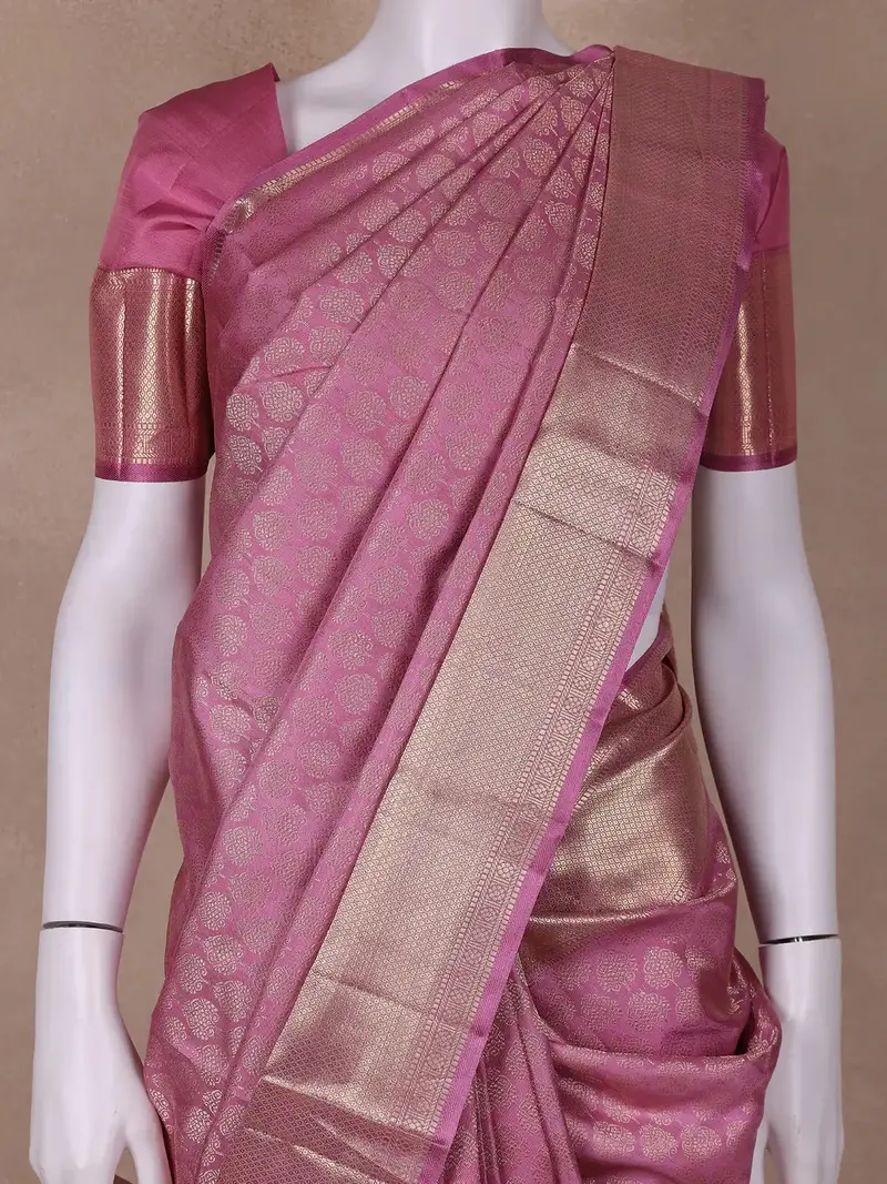 Pink Floral Woven Pure Kanchipuram Silk Saree 2