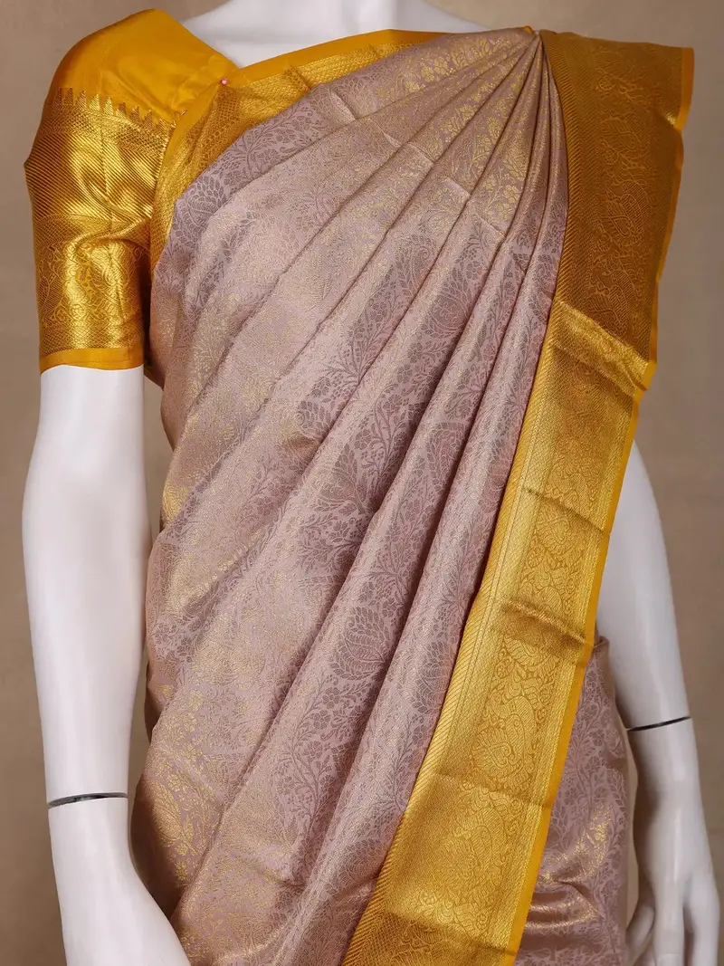 Pink Floral Woven Pure Kanchipuram Silk Saree 2
