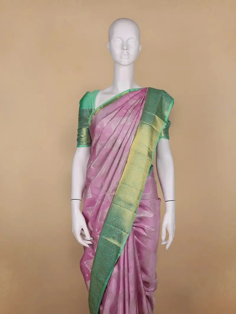 Pink Floral Woven Pure Kanchipuram Silk Saree 2