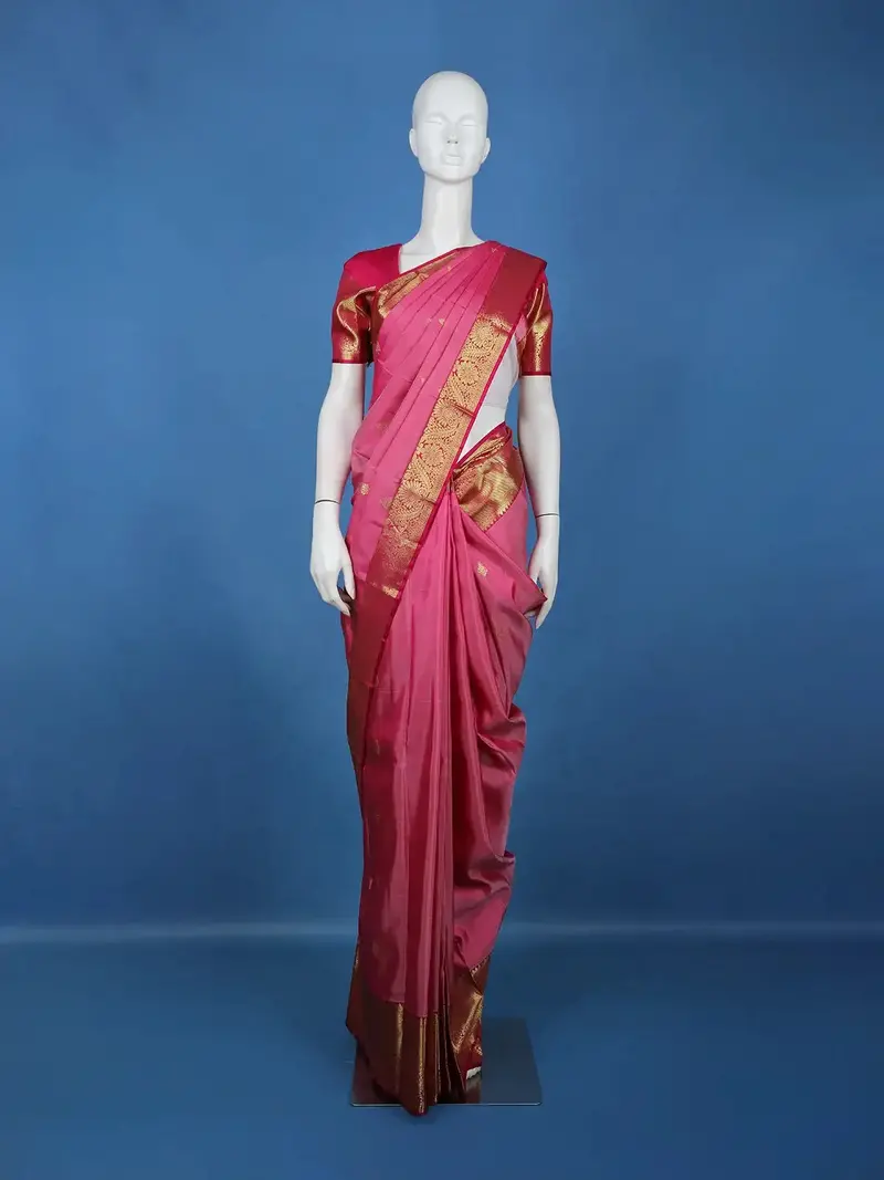 Pink Floral Woven Pure Kanchipuram Silk Saree With Zari Border 1