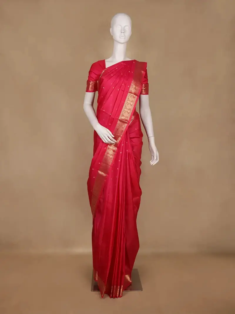 Pink Floral Woven Pure Kanchipuram Silk Saree With Zari Border 1