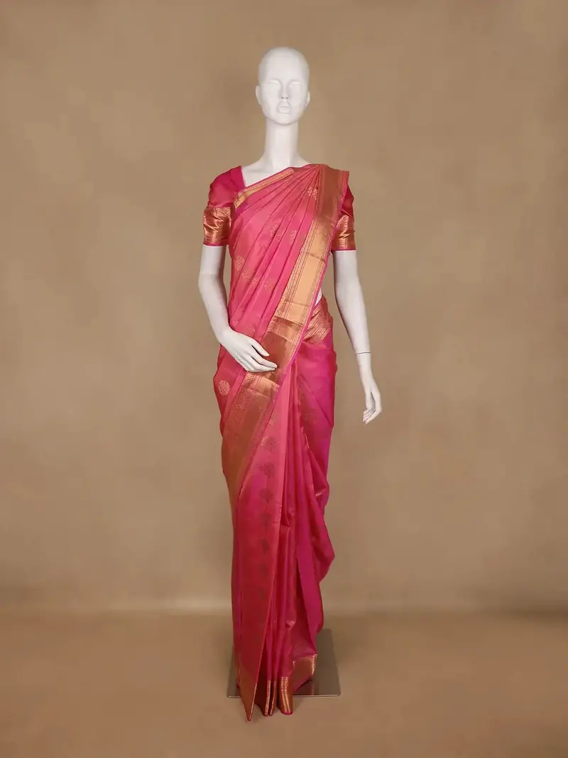 Pink Floral Woven Pure Kanchipuram Silk Saree With Zari Border 1