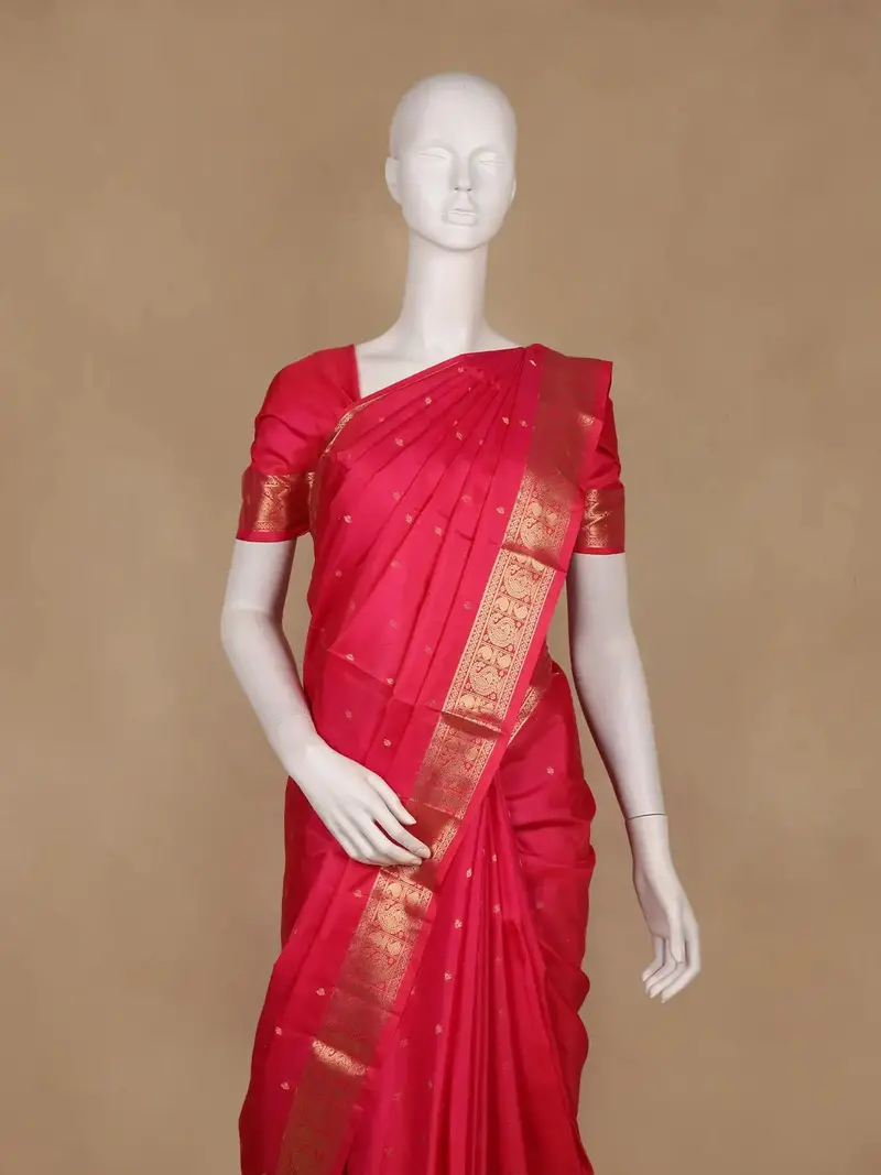 Pink Floral Woven Pure Kanchipuram Silk Saree With Zari Border 2