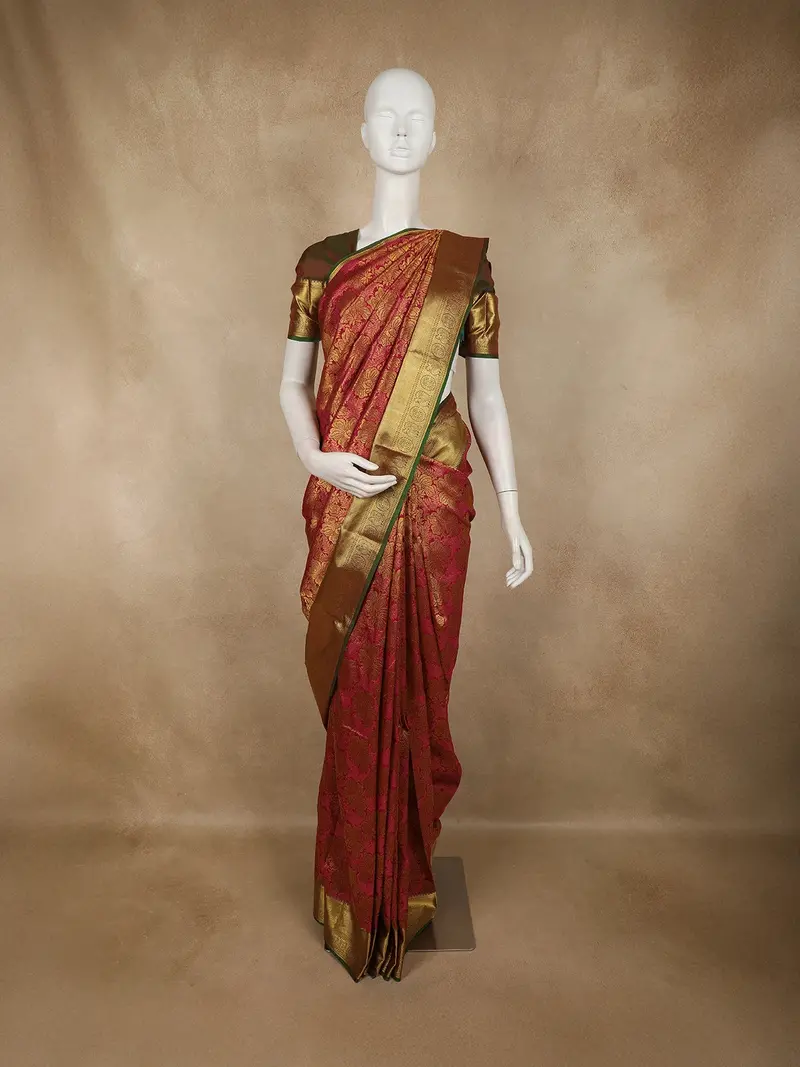 Pink Floral Zari Woven Design Pure Kanchipuram Silk Saree With Contrast Zari Border 1