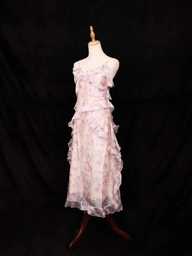 Pink Frock Adorned With Floral And Ruffled Design 2