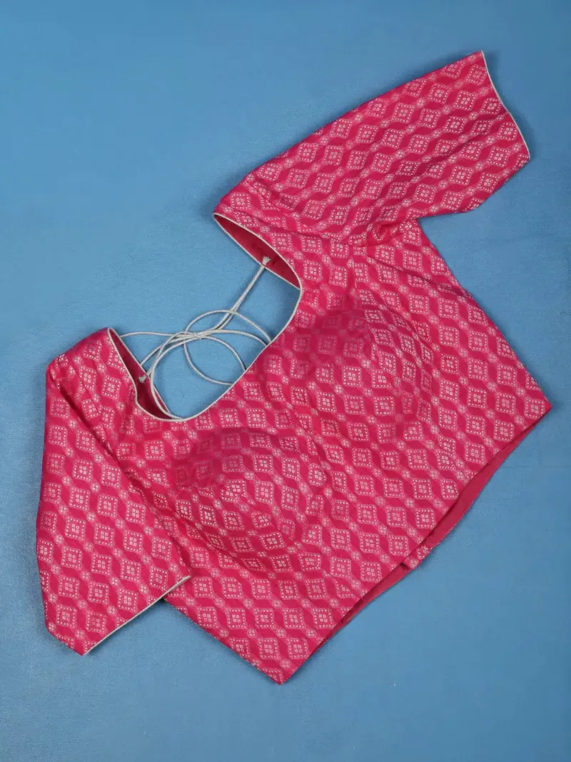 Pink Geometric Design Banarasi Silk Readymade Blouse 1