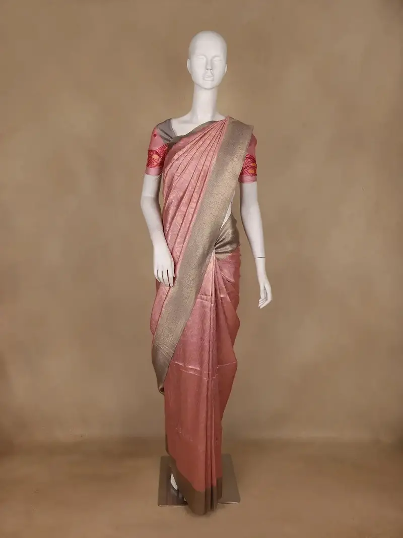 Pink Geometric Design Semi Tussar Silk Saree 1