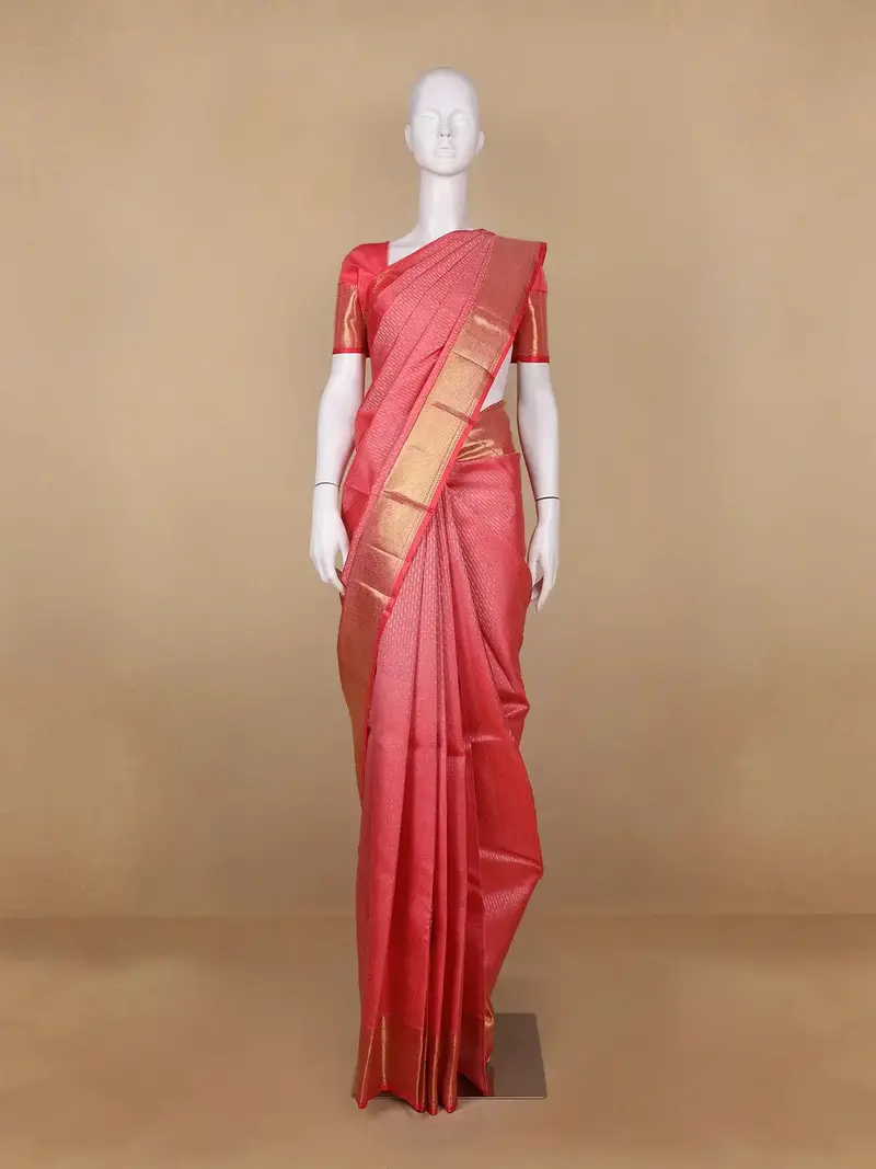 Pink Geometric Woven Pure Kanchipuram Silk Saree With Zari Border 1
