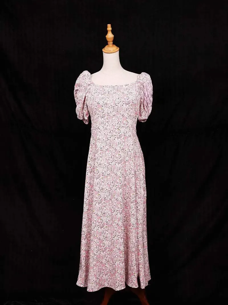 Pink Gown Adorned With Small Flower Design 1