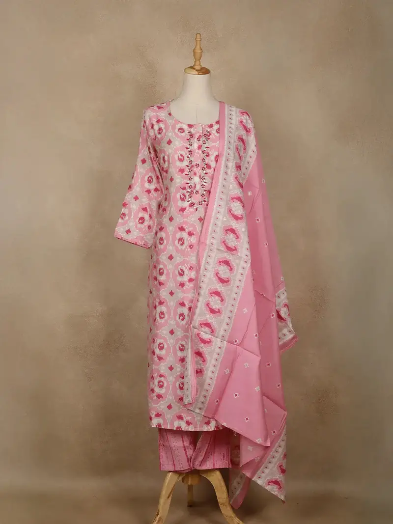 Pink Ikat Design Printed Cotton Salwar Suit 1