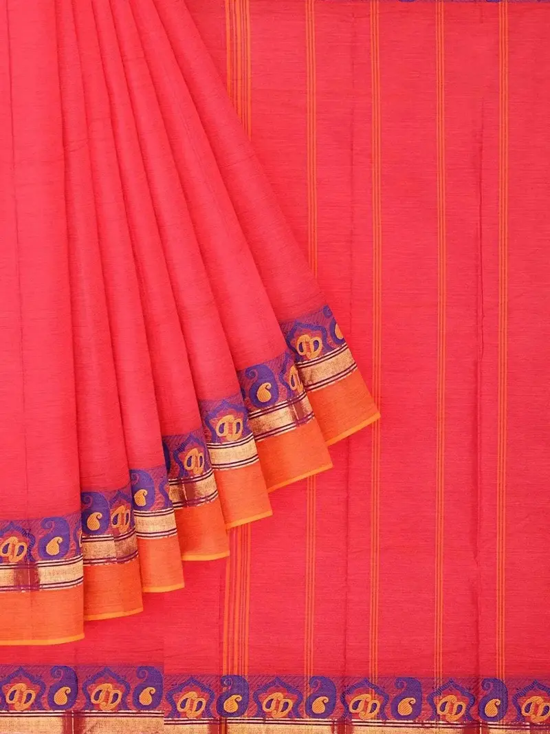Pink Kanchi Cotton Saree With Thread Butta And Contrast Zari Border 1