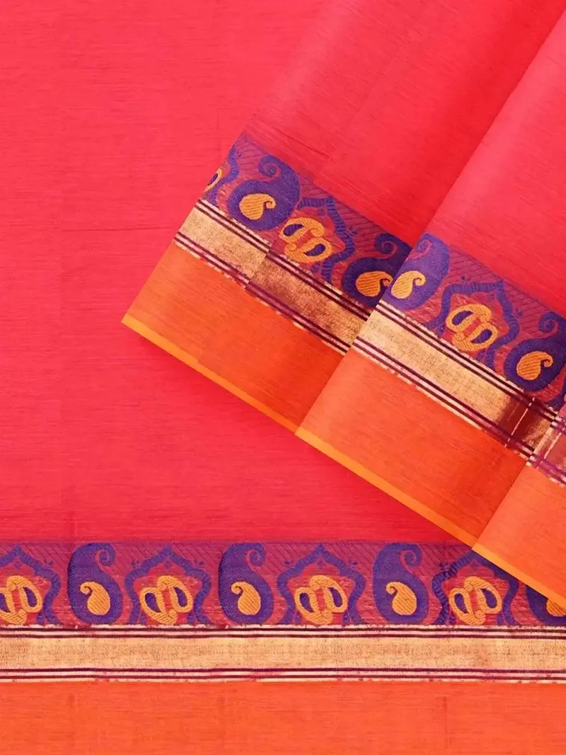 Pink Kanchi Cotton Saree With Thread Butta And Contrast Zari Border 2