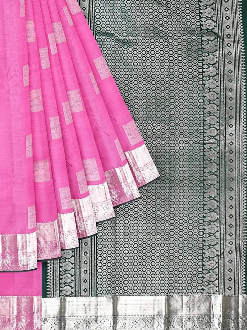 Pink Kanchipuram Saree With Zari Butta On The Body And Contrast Zari Border 1