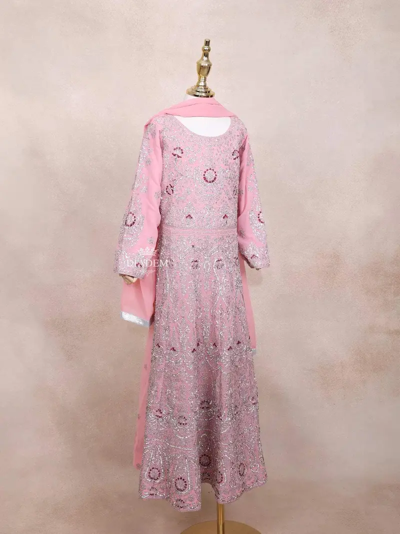 Pink Kids Lehenga Adorned With Sequins And Beads Floral Design With Dupatta 4
