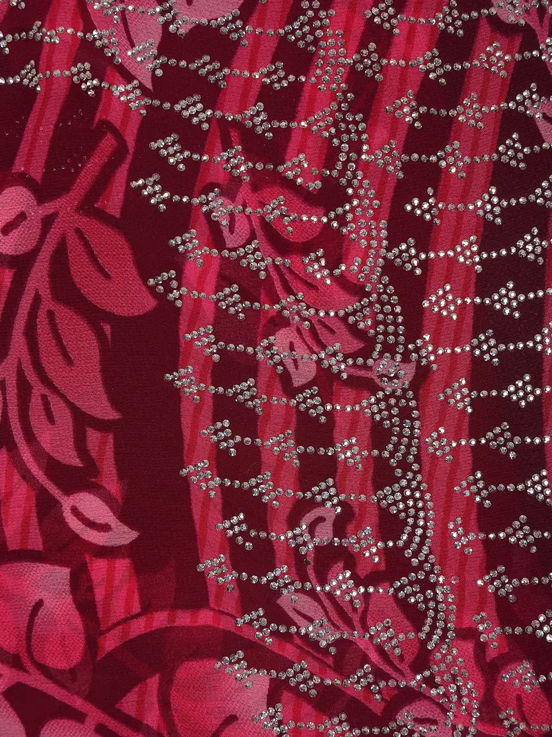 Pink Leaf Printed Design Chiffon Saree With Stone Work 2