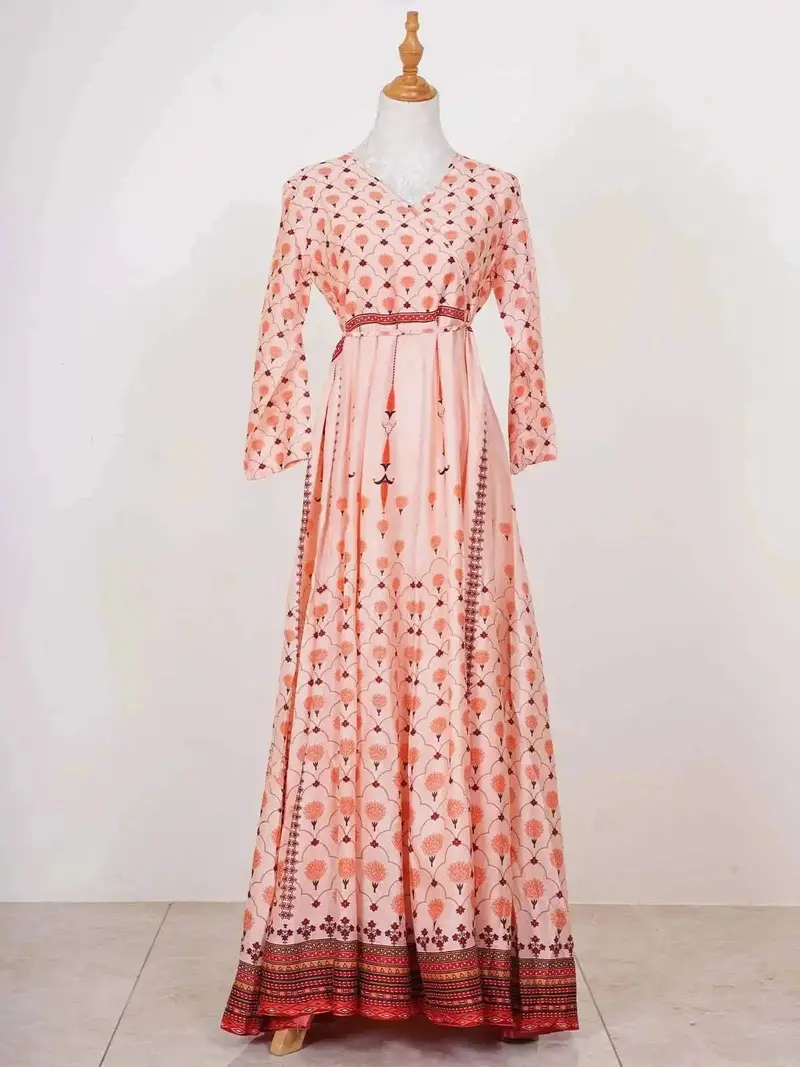 Pink Long Kurti Adorned In Floral Prints 1
