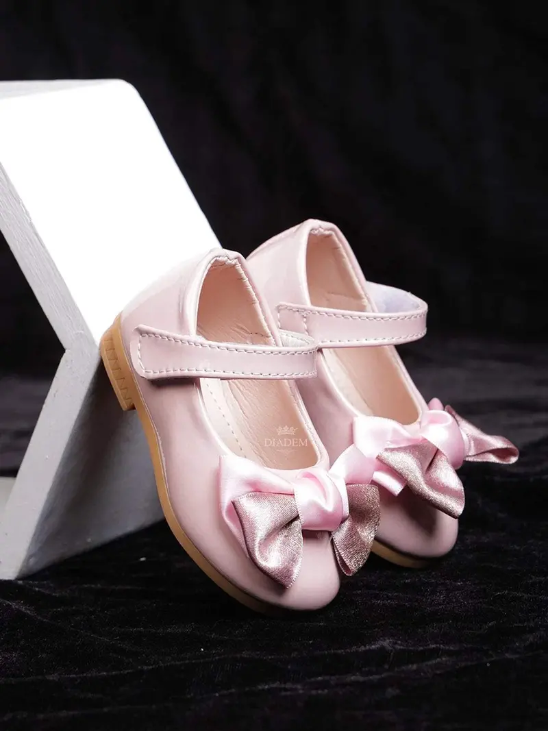 Pink Matte Ballerinas With Attached Bow For Girls 1