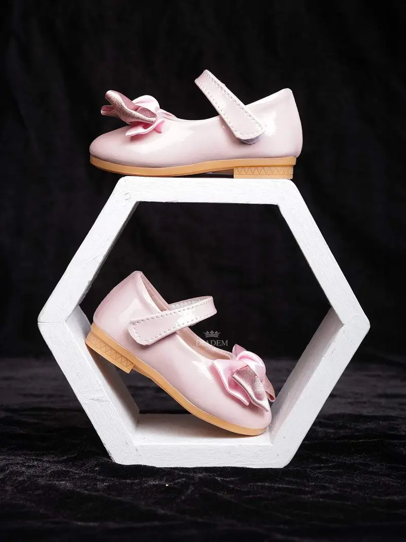 Pink Matte Ballerinas With Attached Bow For Girls 3