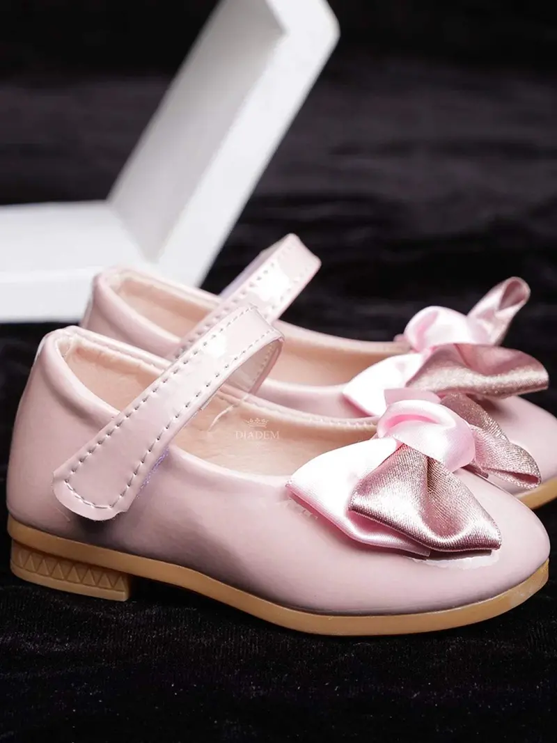 Pink Matte Ballerinas With Attached Bow For Girls 4